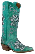 Women&#39;s Wedding Cowboy Leather Boots Turquoise Snip Toe - £86.30 GBP