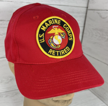 US Marine Corps Retired Baseball Hat Cap Globe Anchor Red Gold Adjustable - £27.59 GBP