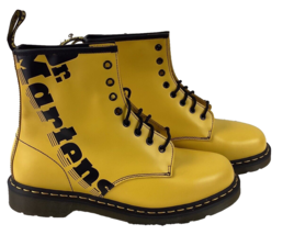 Dr. Martens Boots Men&#39;s Size 12 Yellow With Logo Spell Out Smooth Leather New - £261.61 GBP