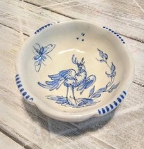 Delft Pottery? Round Trinket Dish White W/Blue Birds/Floral X Stamped On Back - £7.45 GBP