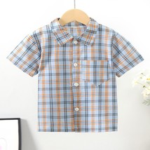 New  Shirt Boys Summer Blouse Short Sleeve Plaid Turn-Down Collar Fashion Top Ch - £28.15 GBP
