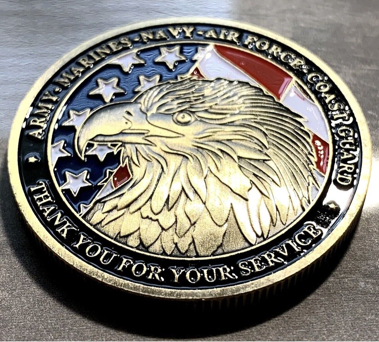 US Military Eagle Challenge Coin "THANK YOU" ARMY-NAVY- AIR FORCE COAST GUARD US - £10.90 GBP