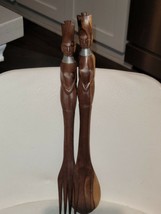 African Tribal Hand Carved Wood Decor Fork Spoon 15&#39;&#39; - £22.05 GBP