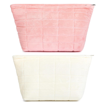 2 Pieces Puffer Makeup Bag Large Quilted Cosmetic Bag Capacity Canvas Travel Toi - £10.64 GBP