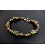 Rhyolite Bracelet, Rainforest Jasper, Green Stone Bracelet - $35.00