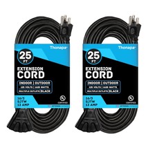 Weatherproof Black Extension Cord 25 Ft 3 Outlets, 2 Pack, Christmas Light Exten - £44.05 GBP