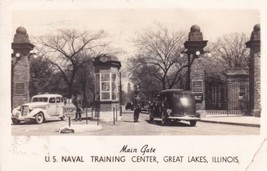 Great Lakes IL U.S. Naval Training Station Main Gate Old Car RPPC Postcard E18 - £6.15 GBP