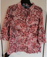 Womens Petites PXL Karen Scott Red/White Floral Button Down Shirt Blouse - £14.73 GBP