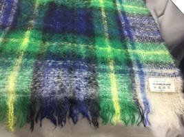 VTG Moorland Blue Green Mohair Wool Fringe Scarf 62” by 18”  Great Britain - $19.79