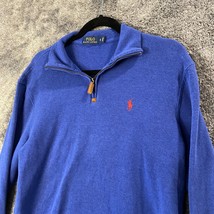 Polo Ralph Lauren Sweater Mens Small Blue Pullover 1/4 Zip Preppy Red Pony - $13.89