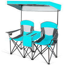 Portable Folding Camping Canopy Chairs Double Sunshade W/ Cup Holder Turquoise - £162.56 GBP