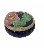 Trumpet Lily Deep Blue Mustard Yellow Trinket Box with Lid 3-D - $15.83