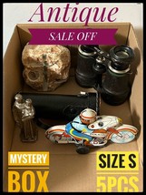 150$+ Box Of Antique Toys Medals Coins Photo Cameras And Religious Objects - $34.70