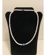 Evil eye necklace bracelet handmade white seed beads summer jewellery se... - $25.97