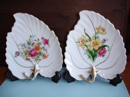 Two Vintage Hand Painted Leaf Bowl/Plates Japan - $21.00