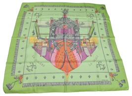 Hermes Silk Scarf Square Vue Du Carosse Green Pink Large - £259.96 GBP