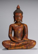 Antique Khmer Style Wood Seated Buddha Statue Dhyana Meditation Mudra - 46cm/18&quot; - £482.73 GBP