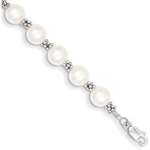 14K White Gold Pearl Beaded Bracelet 7.25&quot; - £239.85 GBP
