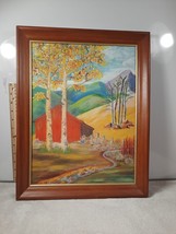 Mountain Cabin Original Painting By Anna Ballard 1966 Aspen Tree 12x16 - £15.64 GBP