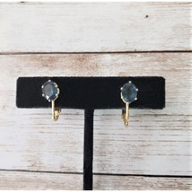 Vintage Clip On Earrings Simple Dark Blue Gem - Elegant - $14.99