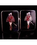 Medieval Musketeer Cufflinks / Enamel french soldier  / renaissance wedd... - £86.52 GBP