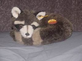 9&quot; Steiff Curled Lying Raccoon Raggy Plush Toy # 071508 Made In Germany - £46.43 GBP
