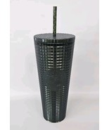New Starbucks Cold Cup Holiday Darkk Green Metallic Grid 24 Oz Tumbler 2021 - $24.70