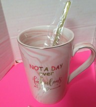 Jumway Not a Day Over Fabulous Mug W/Lid Spoon Pink Marble In Gift Box W/Card - £28.64 GBP