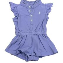 Ralph Lauren Baby Girl Purple Romper 3M Cotton Eyelet Ruffle Sleeveless ... - $19.20