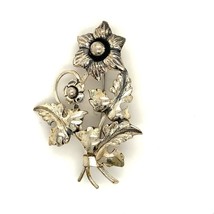 Antique Sterling Art Deco Carved Bundle Of Bloom Flower 3D Figure Brooch Pin - £38.77 GBP