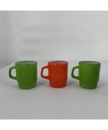 3 Fire King Green Orange Coffee Mugs D Handle Stackable Vtg Retro US MCM... - £31.35 GBP