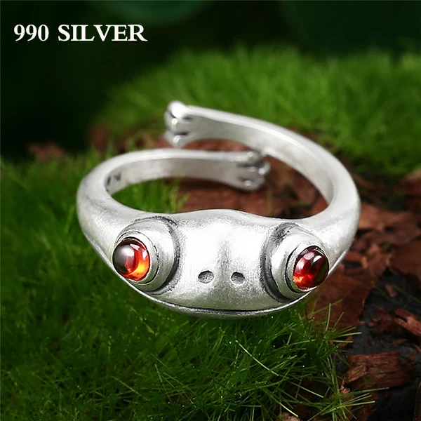 BALMORA 100% 990 Pure Silver Garnet   Rings For Women Lady Girl Cute Fashion Ope - £29.93 GBP