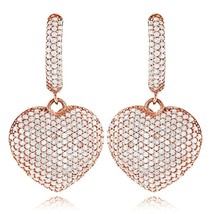 2.25 Ct Pave Simulated Diamond Heart Drop/Dangle Earrings 14K Rose Gold Plated - £66.17 GBP