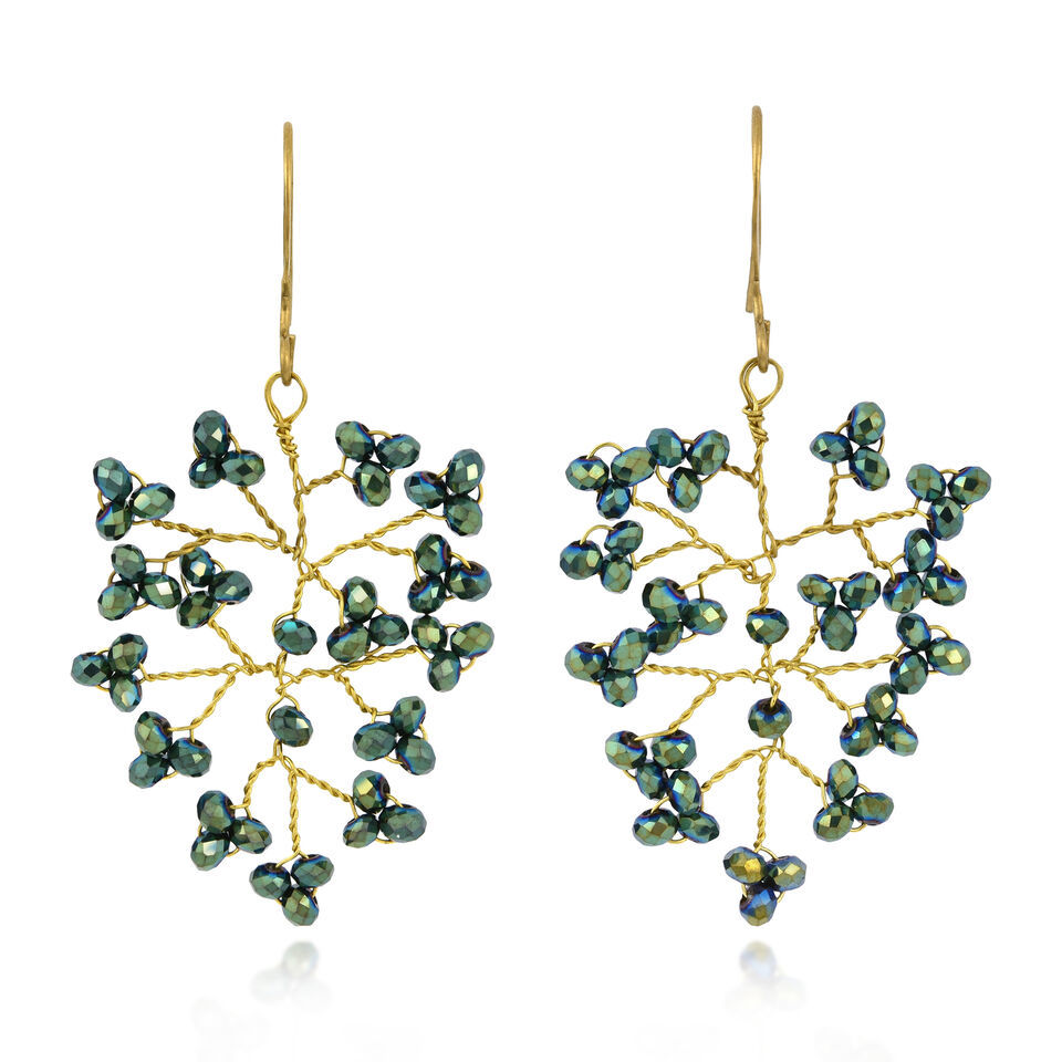 Primary image for Sparkling Berry Clusters of Green Crystal on Brass Wire Dangle Earrings