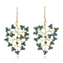 Sparkling Berry Clusters of Green Crystal on Brass Wire Dangle Earrings - £10.11 GBP