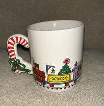 The Love Mug Christmas Train Coffee Cocoa Mug Candy Cane Handle Vintage - $14.99