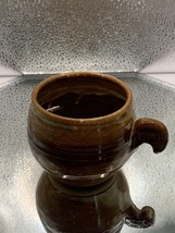 Studio Art Pottery Vessel With Solid Handle And Slit For Pouring Brown Drip - $9.50