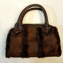 Avon Faux Fur Trim Hand Bag NEW Brown Faux Suede Satchel Purse - £19.78 GBP