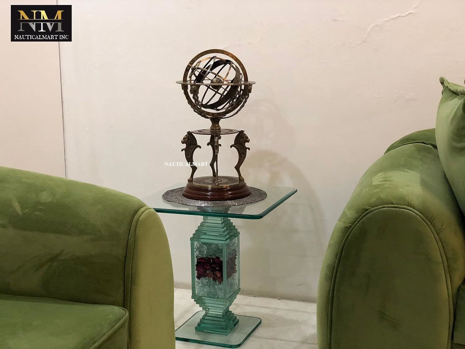 19" Nautical Brass Sphere Engraved Armillary Antique Vintage Globe with Compass Item image 9
