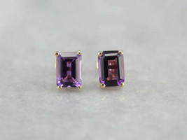 3.00 Ct Emerald Cut Amethyst Solitaire Stud Earrings 14k White Gold Plated - £68.86 GBP