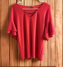 NWT Calvin Klein Womens Blouse Coral/Pink metal gold Necklace accent Size Large - £24.88 GBP