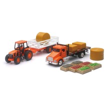 Newray Kubota Farm Playset With M5 Tractor Truck Trailer Bales And Crates 1/43 S - £48.10 GBP