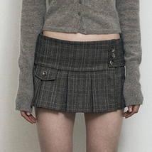Y2K Retro Plaid Printed Button Irregular Hem Pleated Mini Skirt College ... - £14.57 GBP+