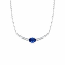 ANGARA East-West Oval Sapphire Curved Bar Necklace with Diamonds in 14K Gold - £1,166.99 GBP