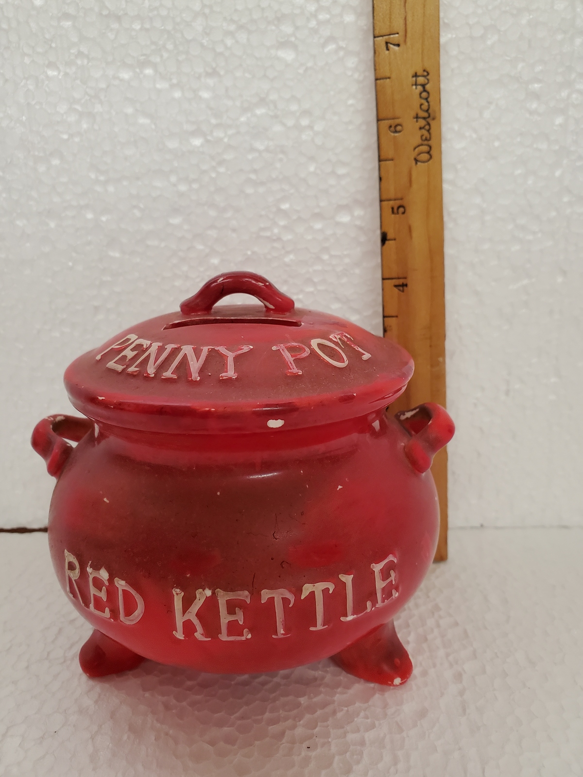 Primary image for Vintage red kettle penny pot