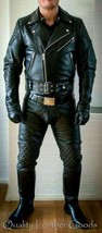 Mens Leather Leder Biker J EAN S Pants Front Zipper Schwarz Bluf Cuir Fn 68 - £80.40 GBP