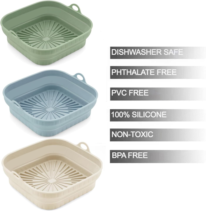 3 Pack Silicone Air Fryer Liners Reusable– Emptycolor 8 Inch Square Silicone Lin Item image 2
