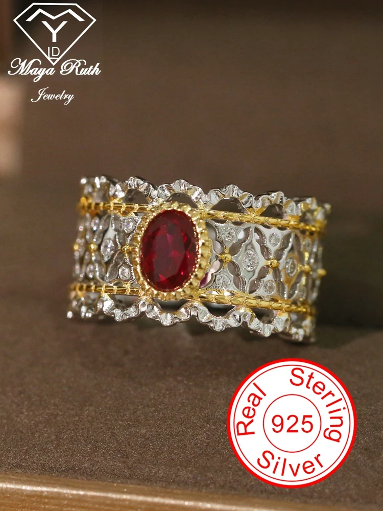 Created Ruby Real 925 Sterling Silver Designer Ring Trend For Women Vintage Aest - £104.95 GBP