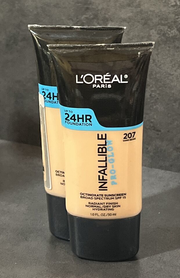 2 L’Oréal Infallible Pro-Glow SPF 15 Foundation 207 Sand Beige 1oz - $9.50