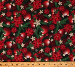 Cotton Christmas Poinsettias Festive Branches Fabric Print by the Yard D503.50 - £9.55 GBP